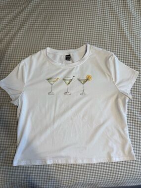 SHEIN White Crop Tee with Martini Glasses Graphic